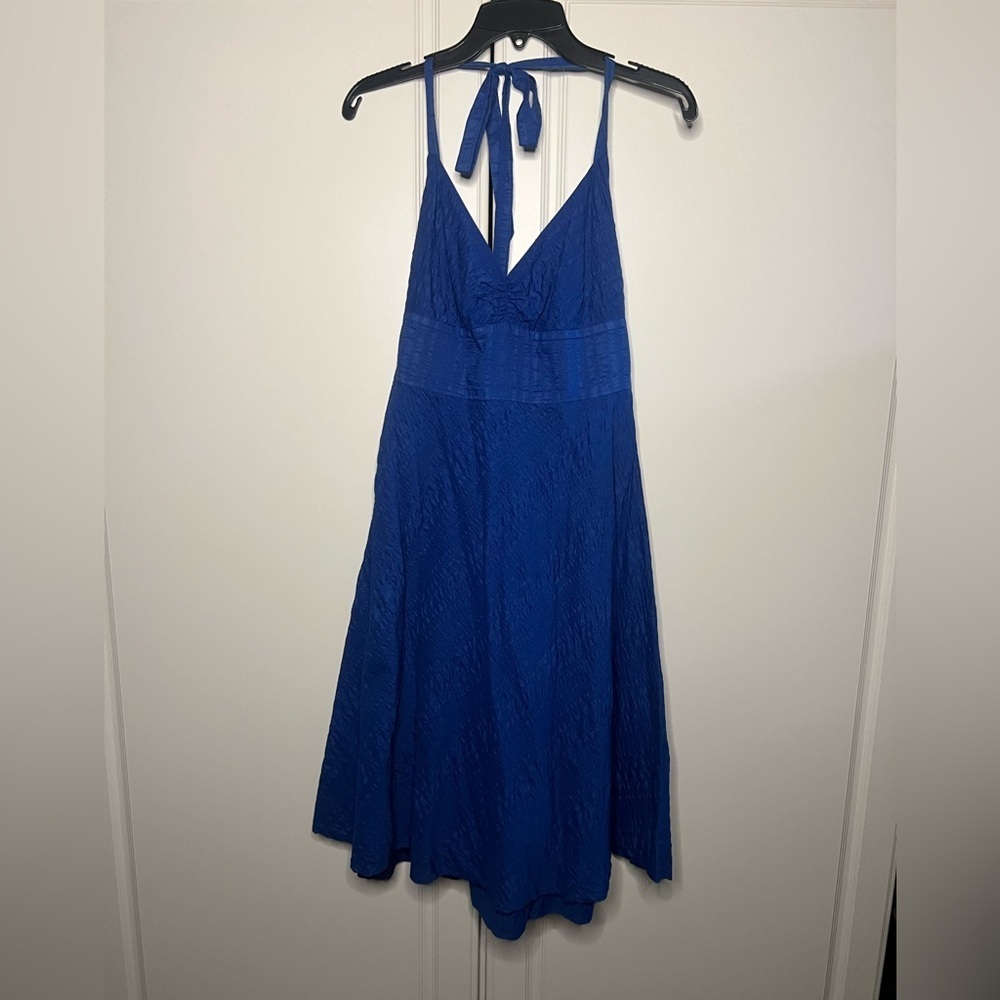 J.Crew 2008 Vintage Cobalt Blue 100% Cotton Halter Midi Dress - Picture 3 of 10